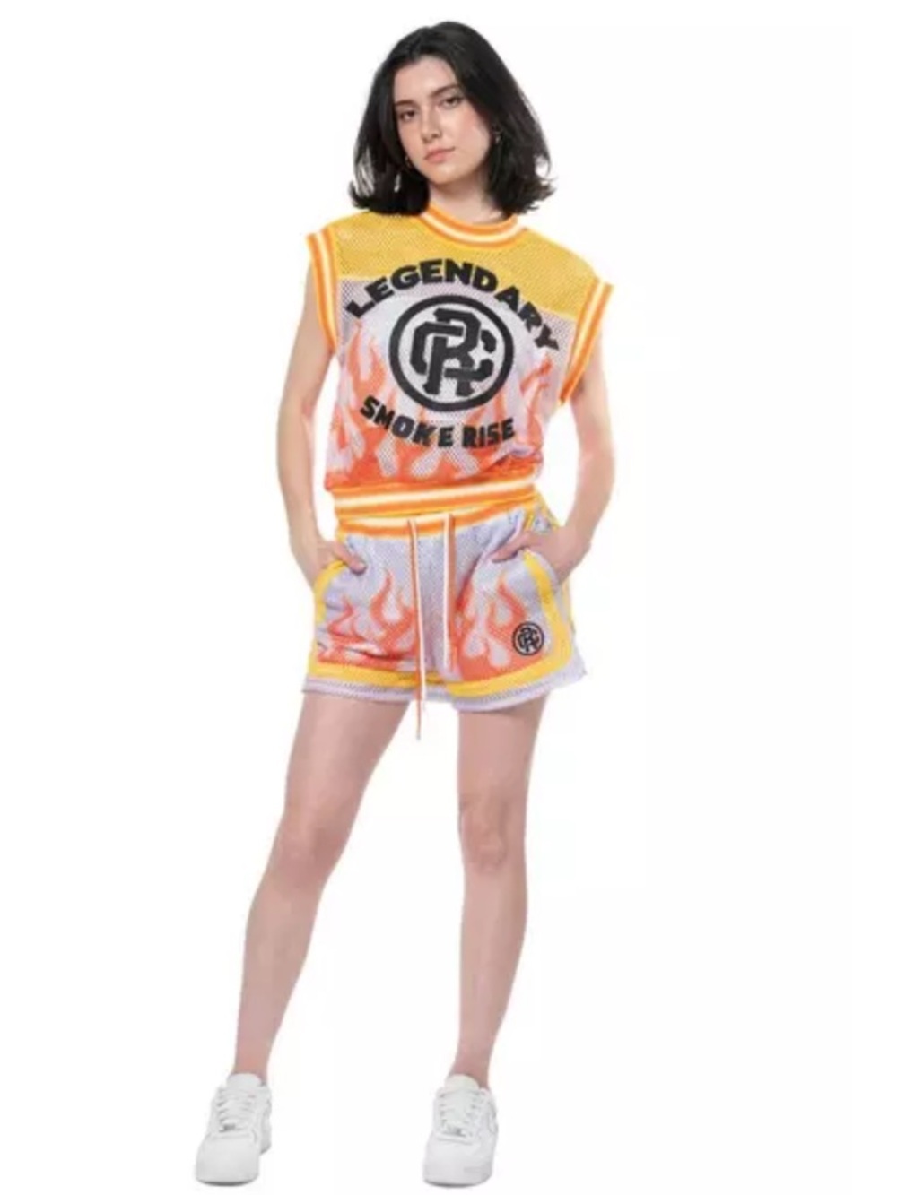 Smoke Rise Red Women's Orange Flame Athletic Short Set Two-Piece Size Small